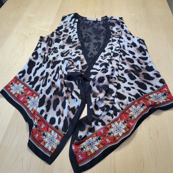 Life style Woman Draped Open Front Sleeveless Cardigan Vest Leopard Print 1X - Picture 3 of 11